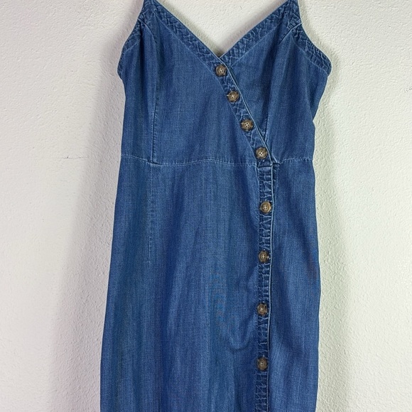 Abercrombie & Fitch Denim Blue Midi Dress Spaghetti Straps Button Front size L - Picture 2 of 7